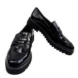 Franco Sarto Cassandra Black Patent Classic Timeless Preppy Loafers Women's 7.5